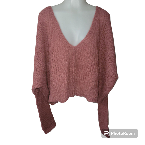Women's Free People Pink Oversized V-Neck Sweater Size S - Picture 2 of 7
